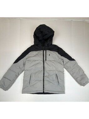 Polo Ralph Lauren Performance Down Jacket Boys XL 18-20 Gray Black Hooded Winter